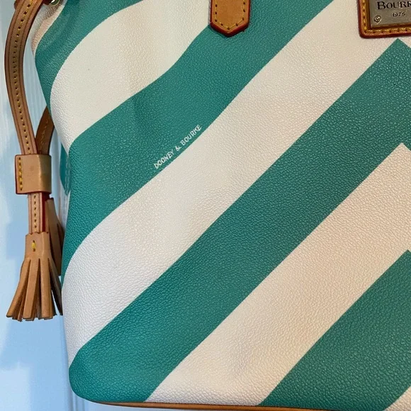 Dooney & Bourke Teal Green and White Chevron Tote - Picture 6 of 13
